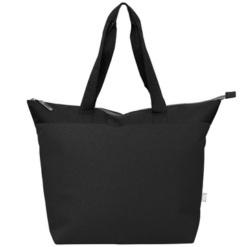 Metropolis 600D Recycled Polyester Zippered 44-can Cooler Tote Bag promotional cooler bag in black printed with your company