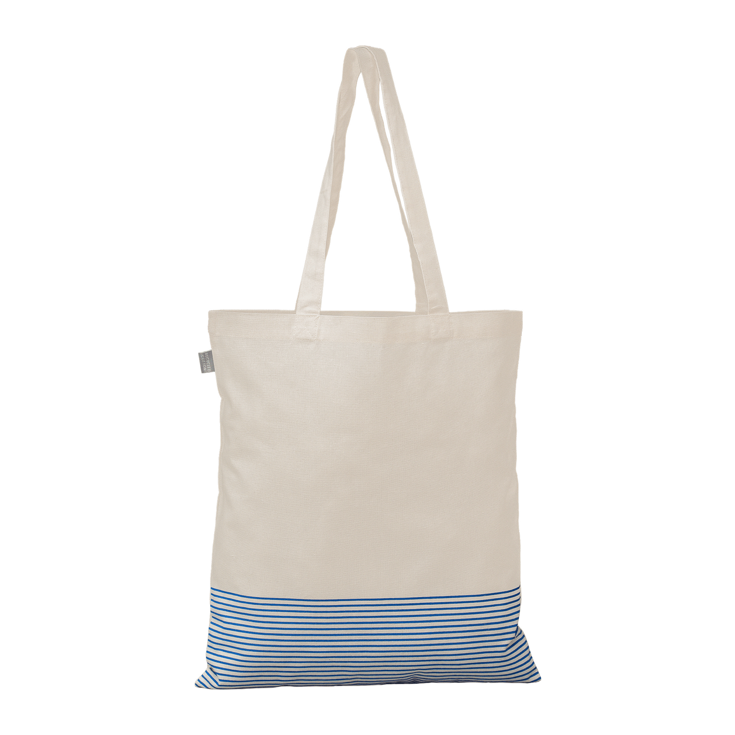 Aro Recycled 5 oz Cotton Micro Stripe Tote Bag promotional tote bag in navy blue printed with your company logo