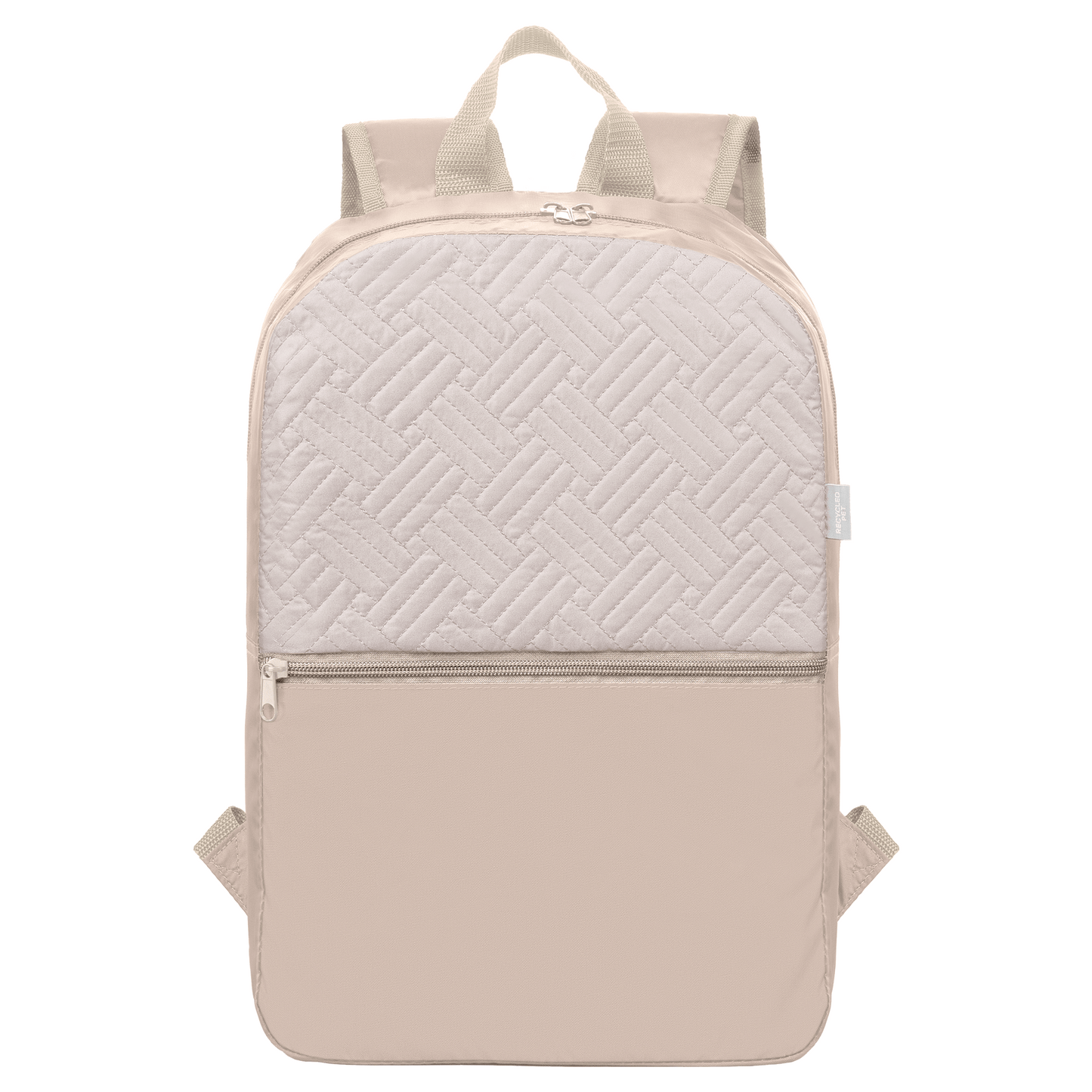 Sora Recycled 210D Polyester Quilted Backpack promotional backpack in dune warm grey printed with your company logo