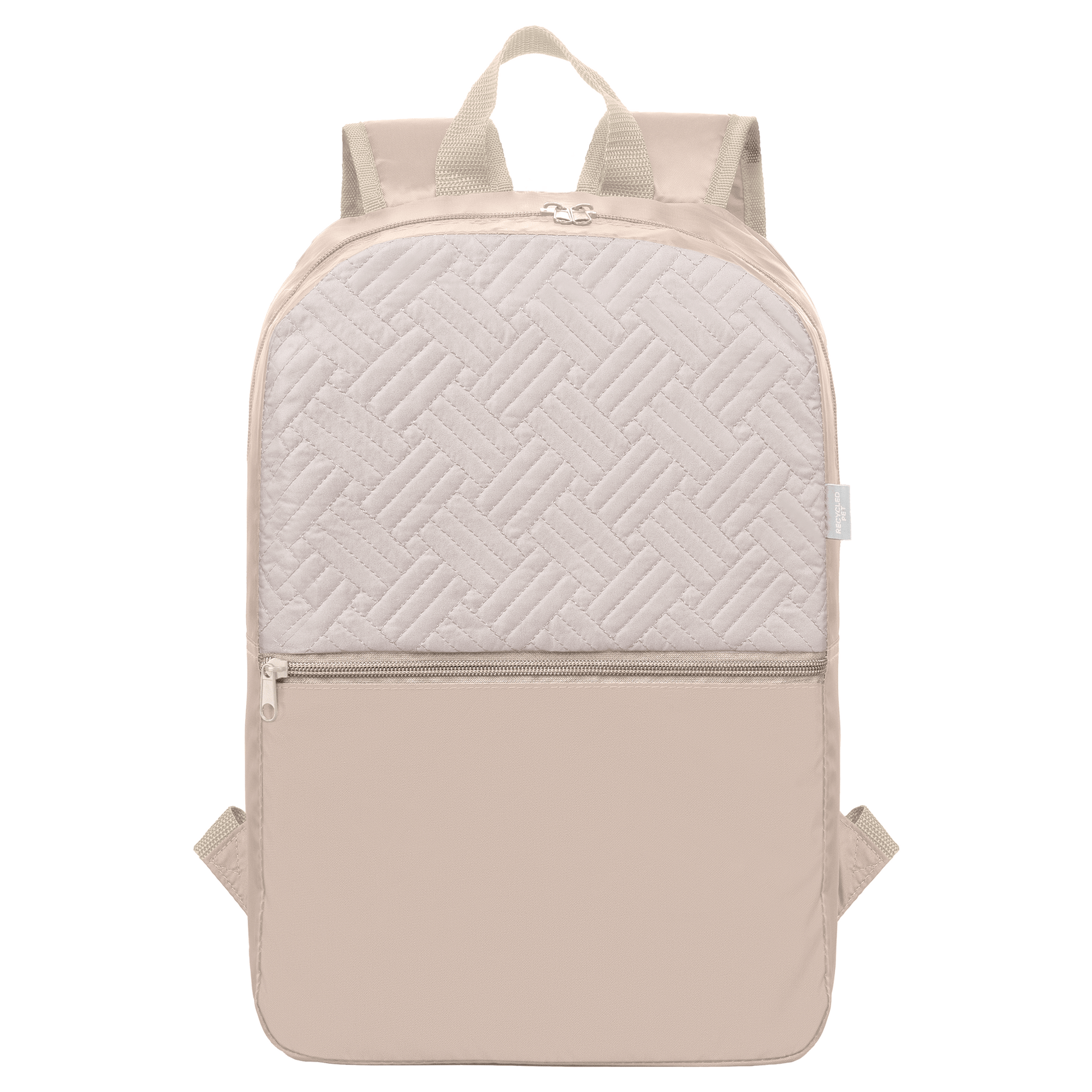 Sora Recycled 210D Polyester Quilted Backpack promotional backpack in dune warm grey printed with your company logo