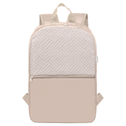 Sora Recycled 210D Polyester Quilted Backpack promotional backpack in dune warm grey printed with your company logo