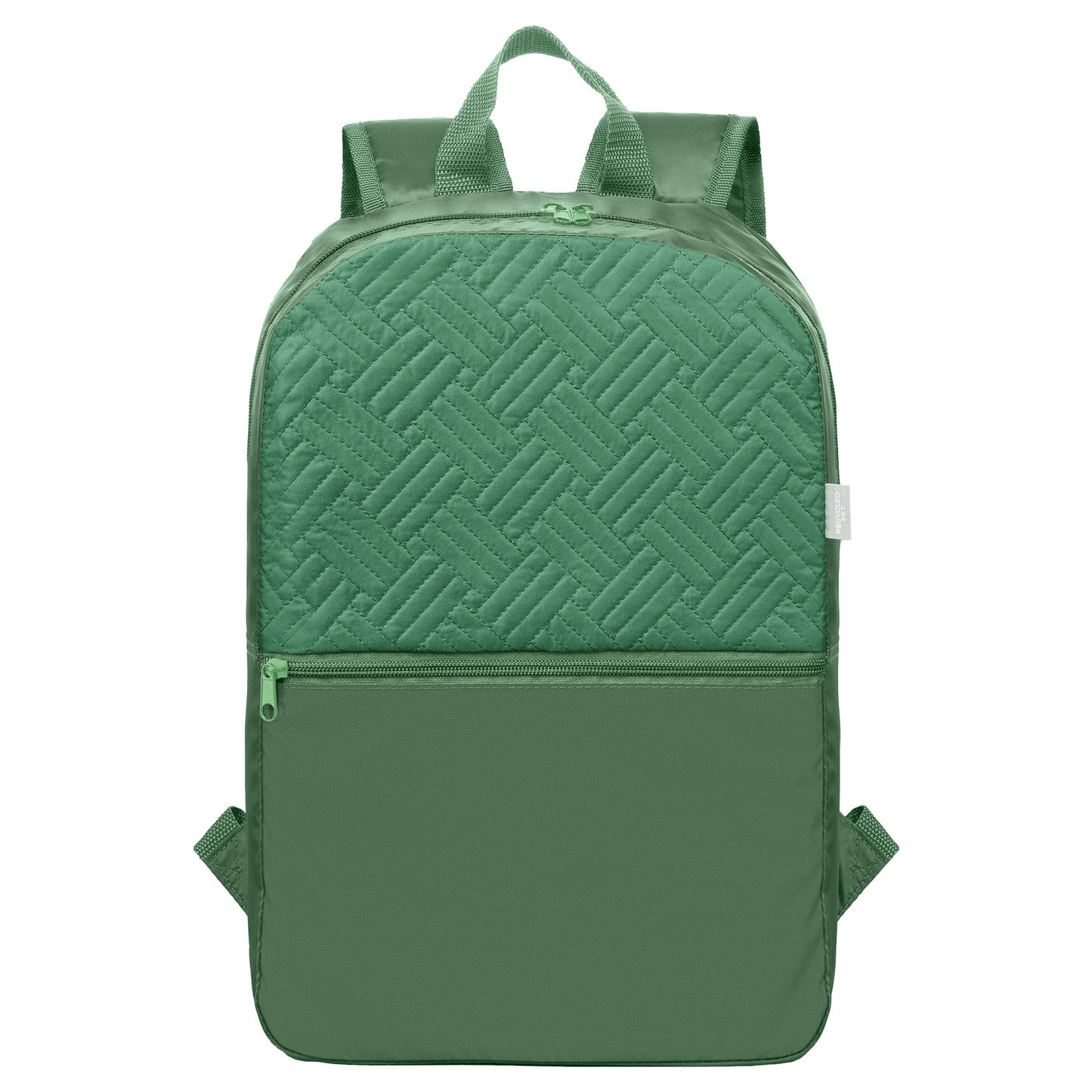 Sora Recycled 210D Polyester Quilted Backpack promotional backpack in forest green printed with your company logo