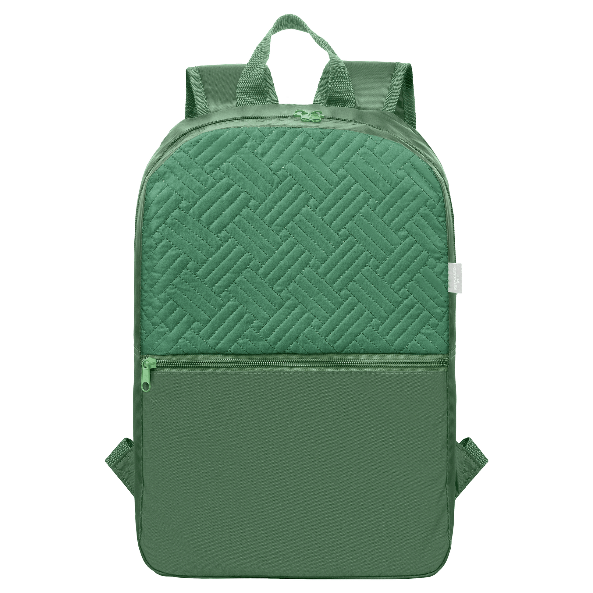 Sora Recycled 210D Polyester Quilted Backpack promotional backpack in forest green printed with your company logo