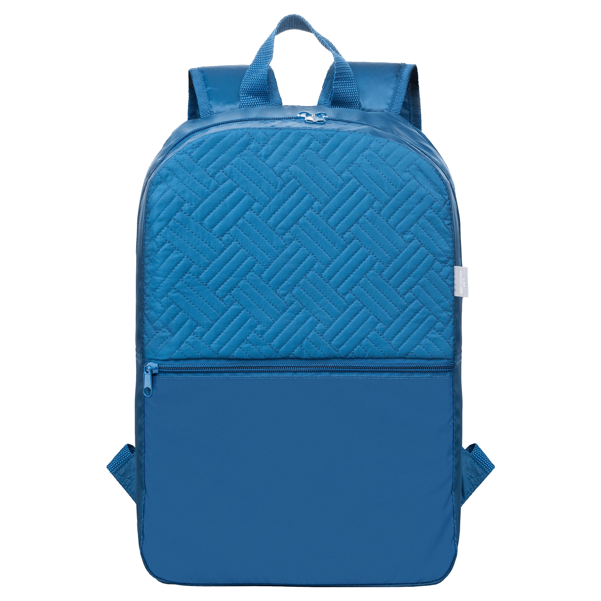 Sora Recycled 210D Polyester Quilted Backpack promotional backpack in navy blue printed with your company logo