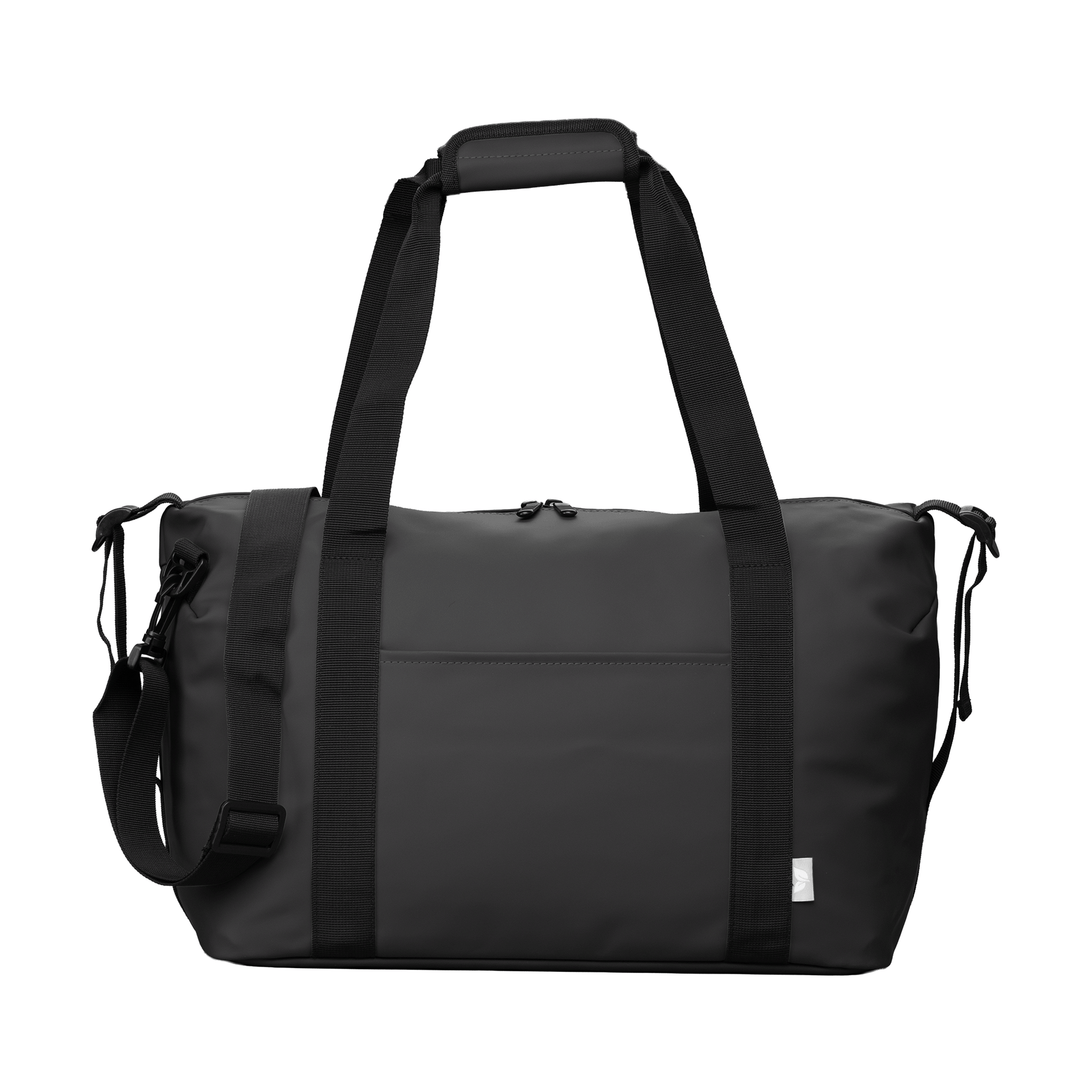 Malmö Recycled Travel Duffel Bag promotional travel bag in black printed with your company logo