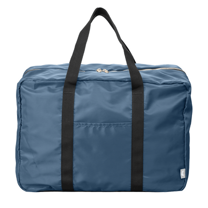 Aurelia Recycled Dual Compartment Travel Duffel promotional travel bag in navy blue printed with your company logo