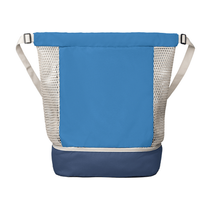 Neri Recycled Mesh Drawstring Bag promotional drawstring bag in steel blue printed with your company logo