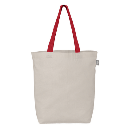 Tonga Recycled 5 oz Cotton Coloured Handle Shopping Tote Bag promotional tote bag in red printed with your company logo