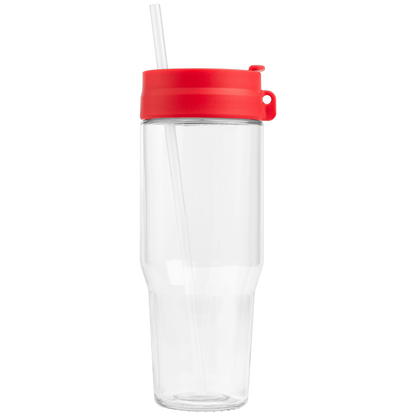 Polar Recycled Glass Dual Tone Straw Tumbler promotional travel cup in red printed with your company logo
