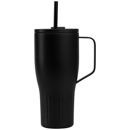 Majesty Recycled Stainless Steel Straw Tumbler promotional travel cup in black printed with your company logo