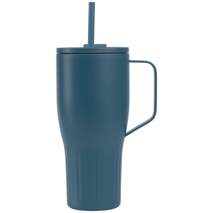 Majesty Recycled Stainless Steel Straw Tumbler promotional travel cup in steel blue printed with your company logo
