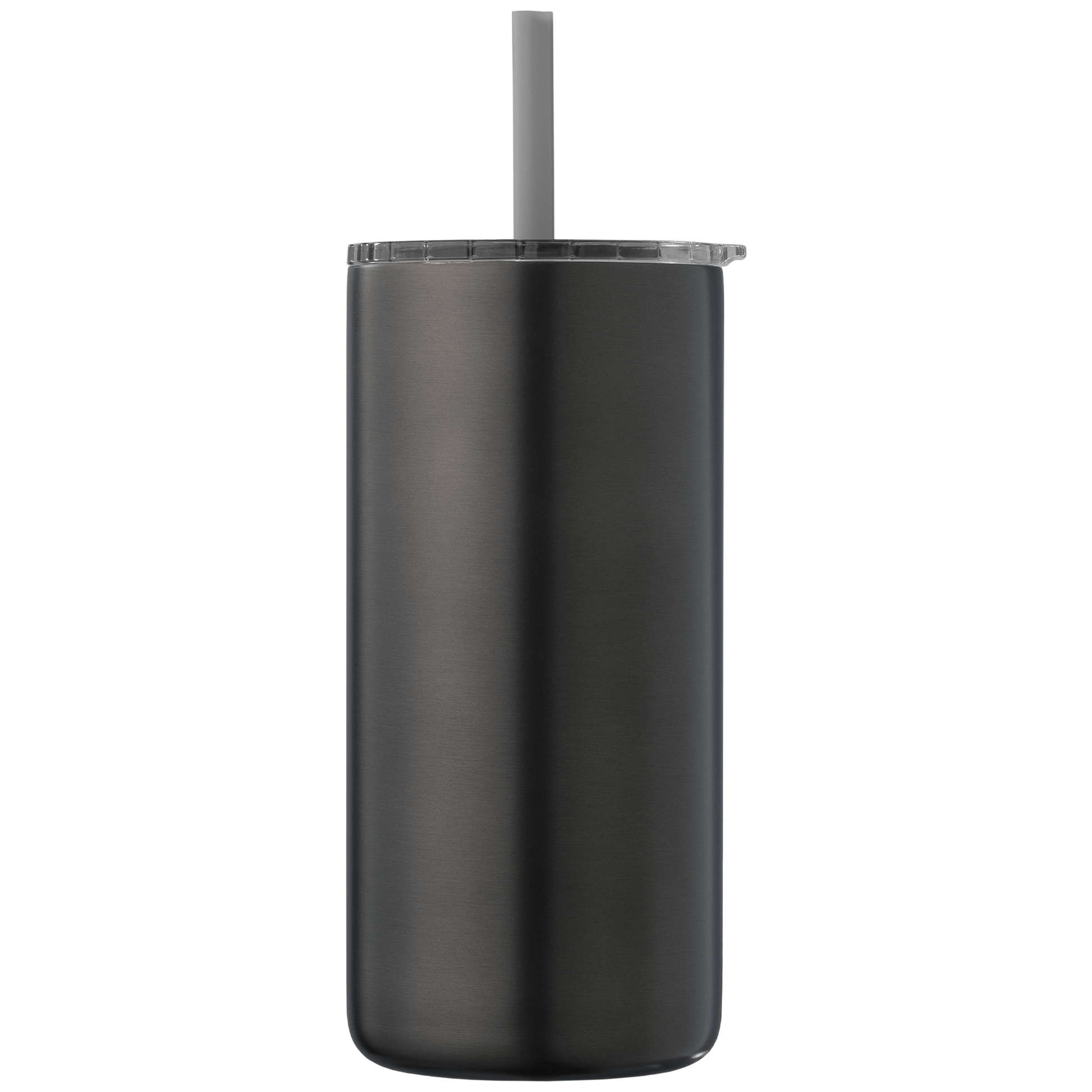 Borealis Recycled Stainless Steel Straw Tumbler promotional travel cup in black printed with your company logo