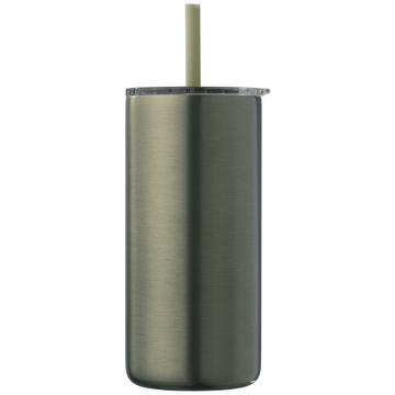 Borealis Recycled Stainless Steel Straw Tumbler promotional travel cup in green printed with your company logo