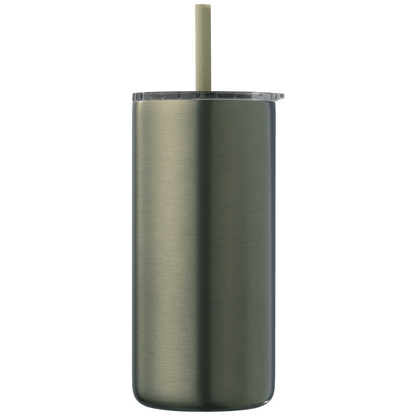 Borealis Recycled Stainless Steel Straw Tumbler promotional travel cup in green printed with your company logo