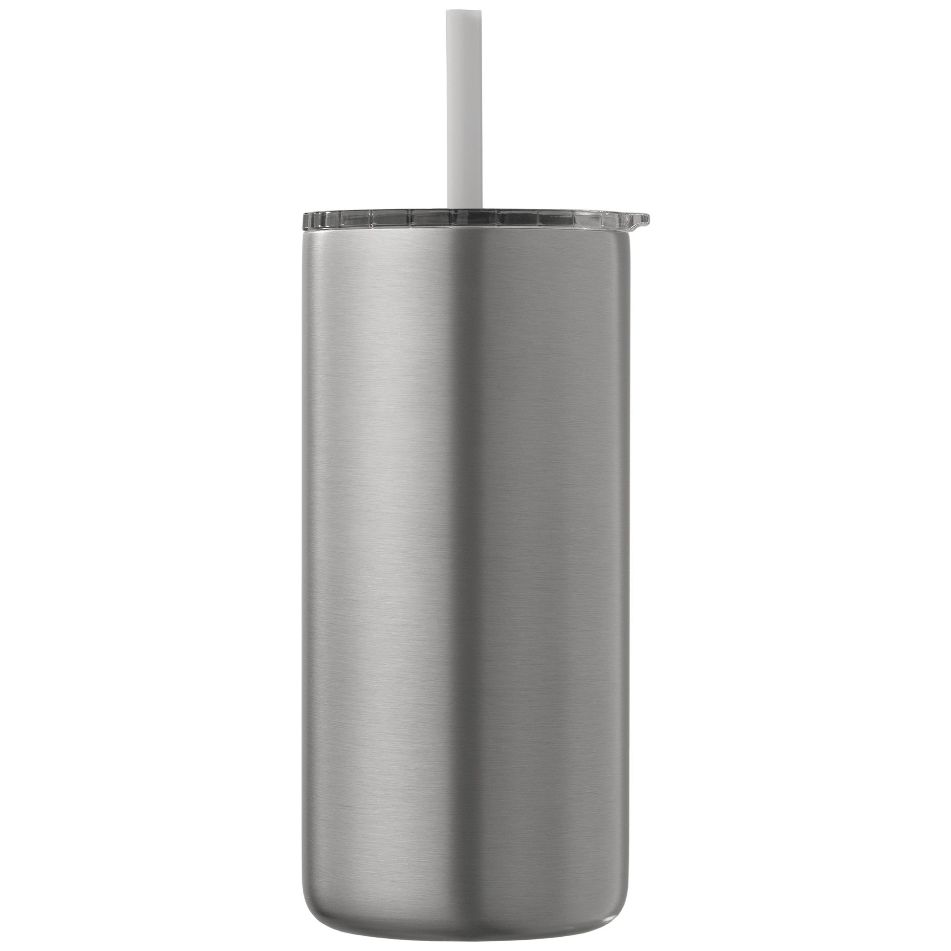 Borealis Recycled Stainless Steel Straw Tumbler promotional travel cup in chrome printed with your company logo