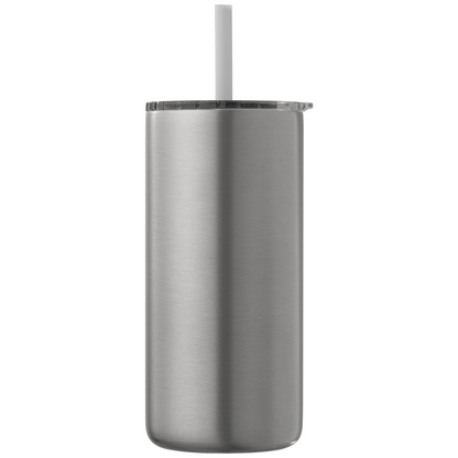 Borealis Recycled Stainless Steel Straw Tumbler promotional travel cup in chrome printed with your company logo