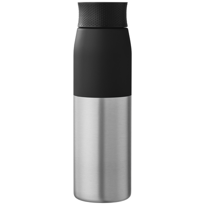 Borealis Recycled Stainless Steel Twist Lid Bottle promotional bottle in black printed with your company logo