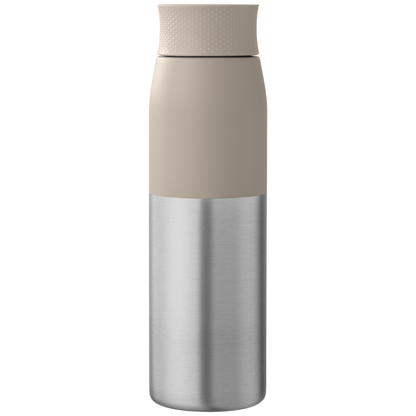 Borealis Recycled Stainless Steel Twist Lid Bottle promotional bottle in dune warm grey printed with your company logo