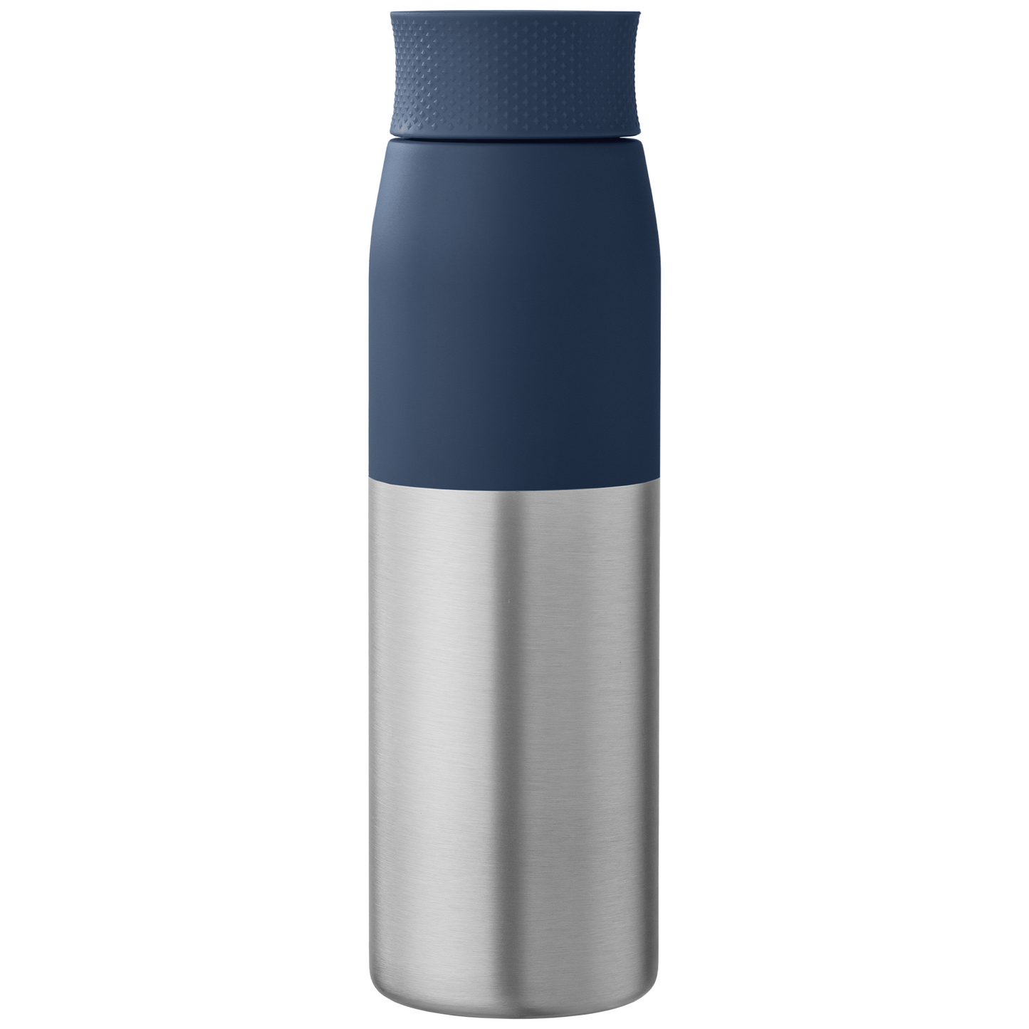 Borealis Recycled Stainless Steel Twist Lid Bottle promotional bottle in navy blue printed with your company logo