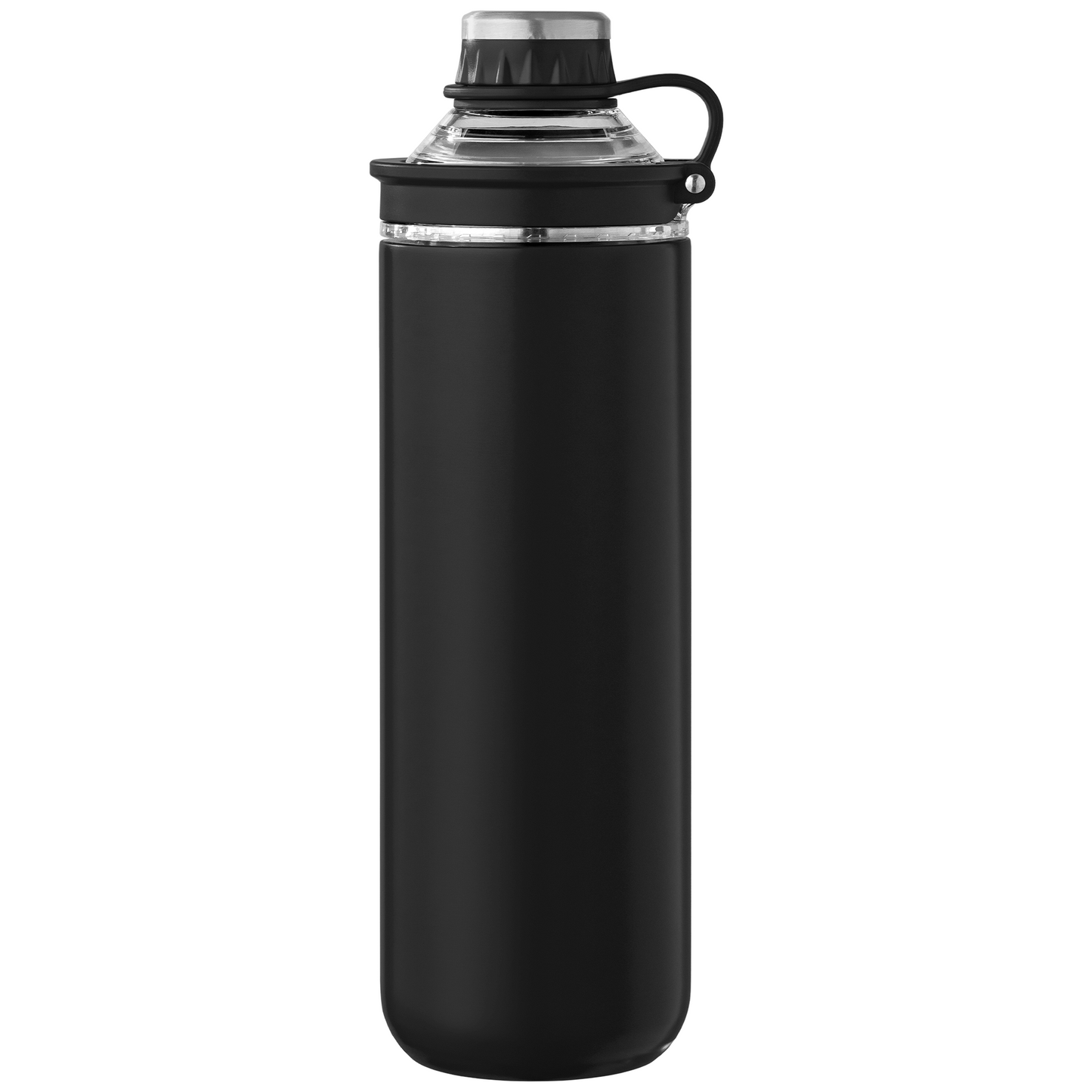 Oasis Recycled Stainless Steel Lid Handle Bottle promotional bottle in black laser engraved with your company logo