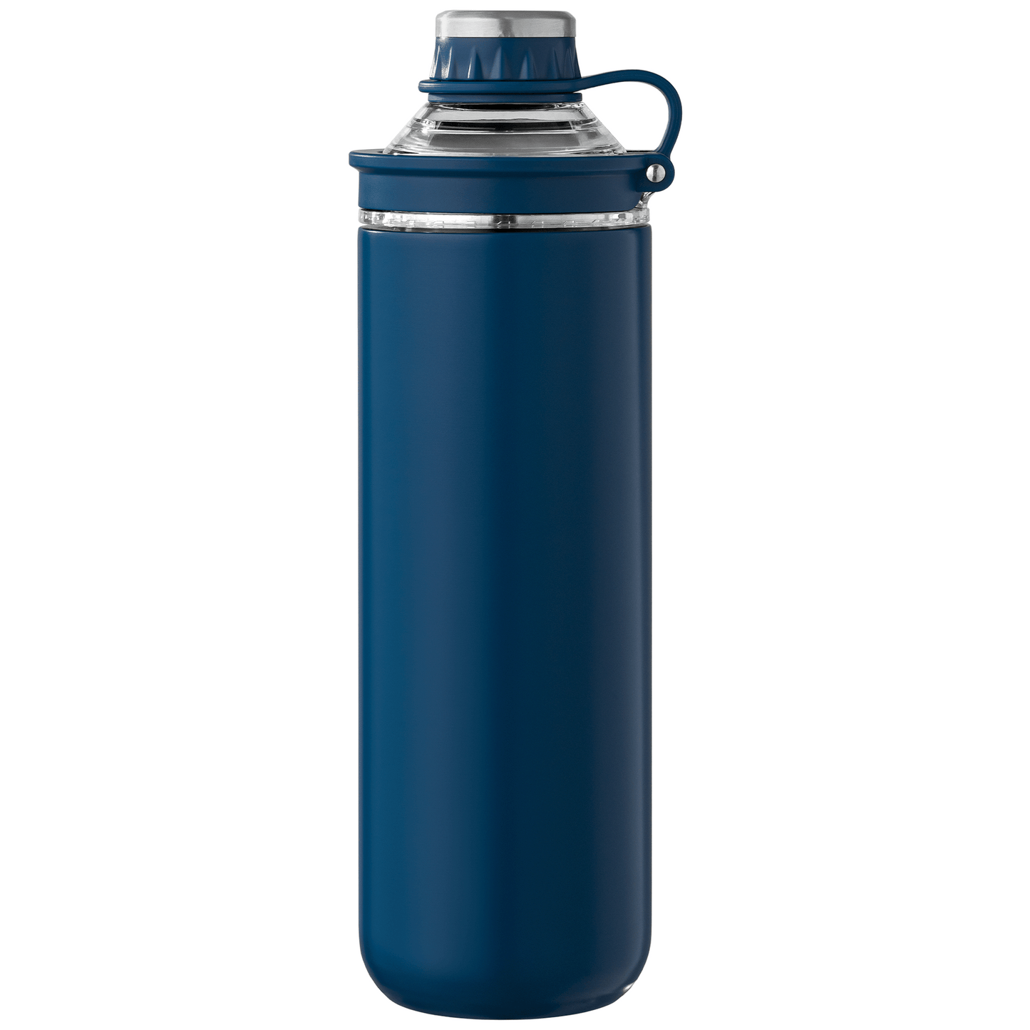 Oasis Recycled Stainless Steel Lid Handle Bottle promotional bottle in navy blue laser engraved with your company logo