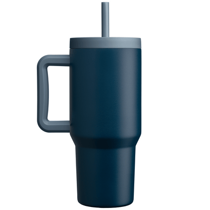 Grosche Aspen Stainless Steel Triple-Wall Insulated Straw Mug promotional mug in midnight blue printed with your company logo