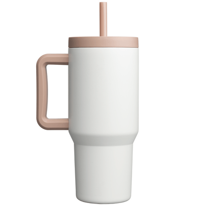 Grosche Aspen Stainless Steel Triple-Wall Insulated Straw Mug promotional mug in cream white printed with your company logo