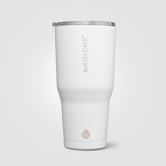 Grosche Yukon Stainless Steel Slider Lid Tumbler promotional travel cup in cream white printed with your company logo