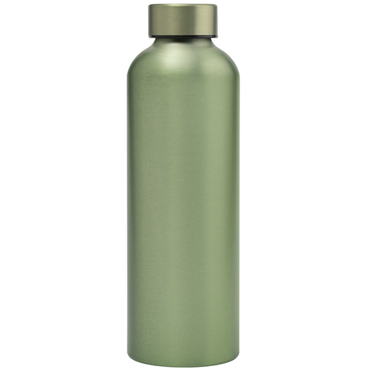 Astrid Recycled Stainless Steel Metallic Bottle promotional bottle in green laser engraved with your company logo