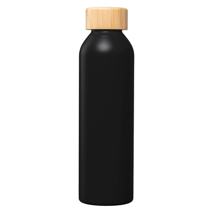Eden Recycled Stainless Steel Bamboo Lid Water Bottle promotional bottle in black laser engraved with your company logo