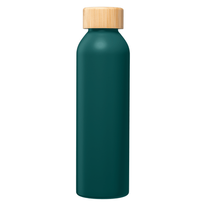 Eden Recycled Stainless Steel Bamboo Lid Water Bottle promotional bottle in dark green laser engraved with your company logo