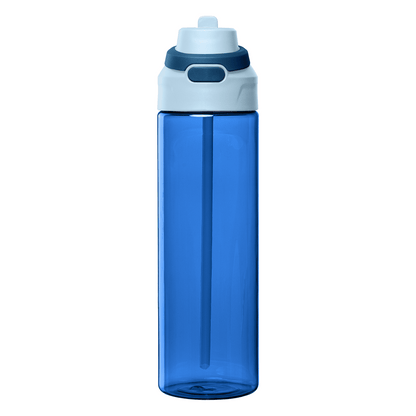 Lynk rPET Flip-Straw Single Wall Bottle promotional bottle in navy blue printed with your company logo