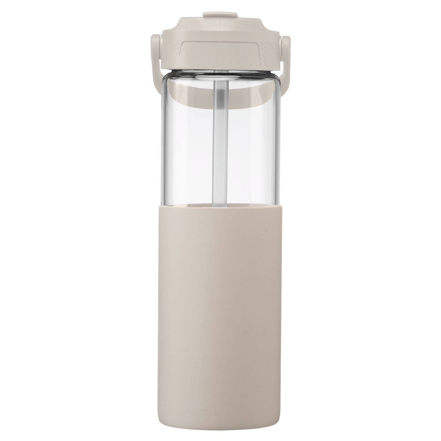 Juno Glass Silicone Sleeve Straw Bottle promotional bottle in dune warm grey printed with your company logo