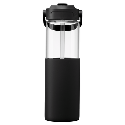 Juno Glass Silicone Sleeve Straw Bottle promotional bottle in black printed with your company logo