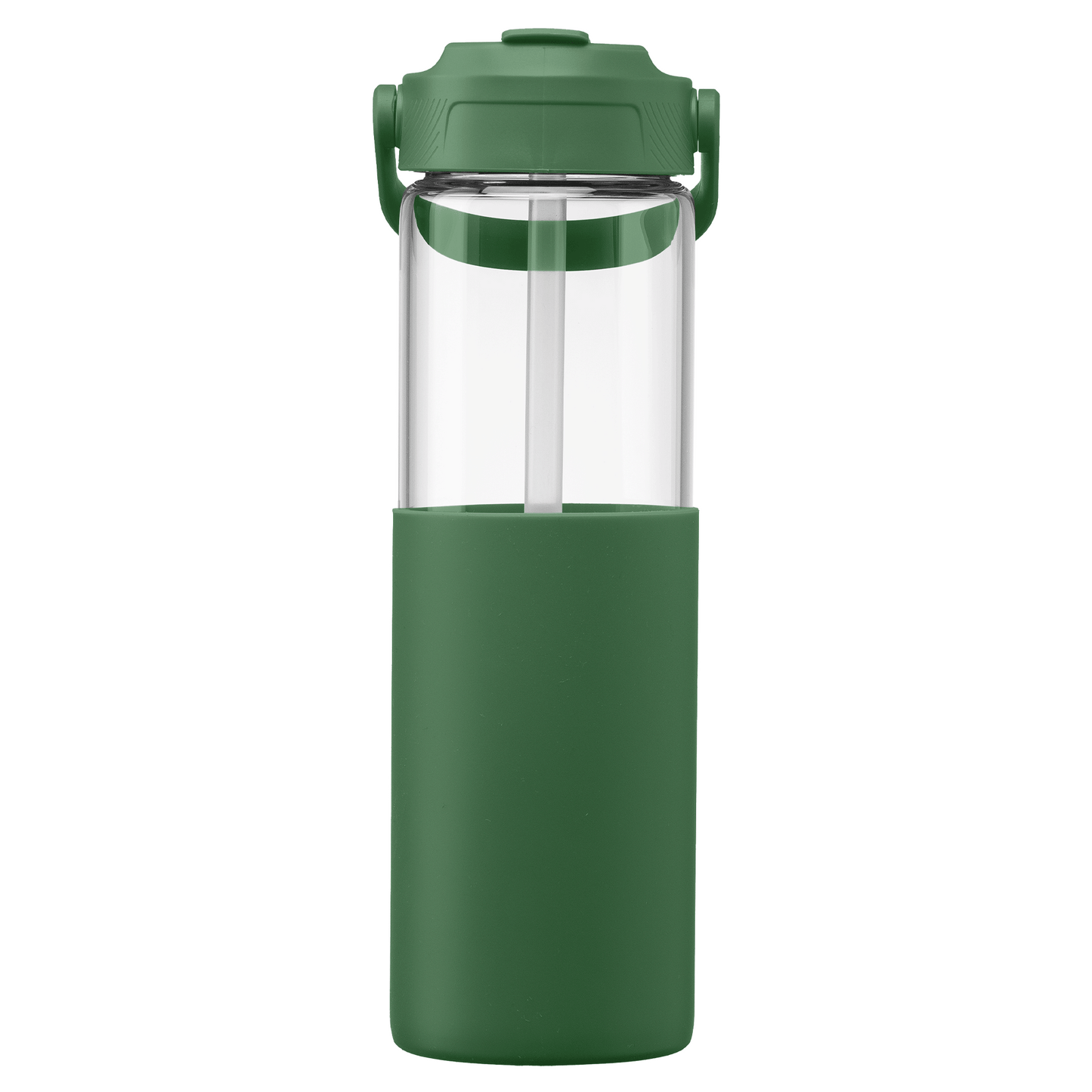 Juno Glass Silicone Sleeve Straw Bottle promotional bottle in forest green printed with your company logo