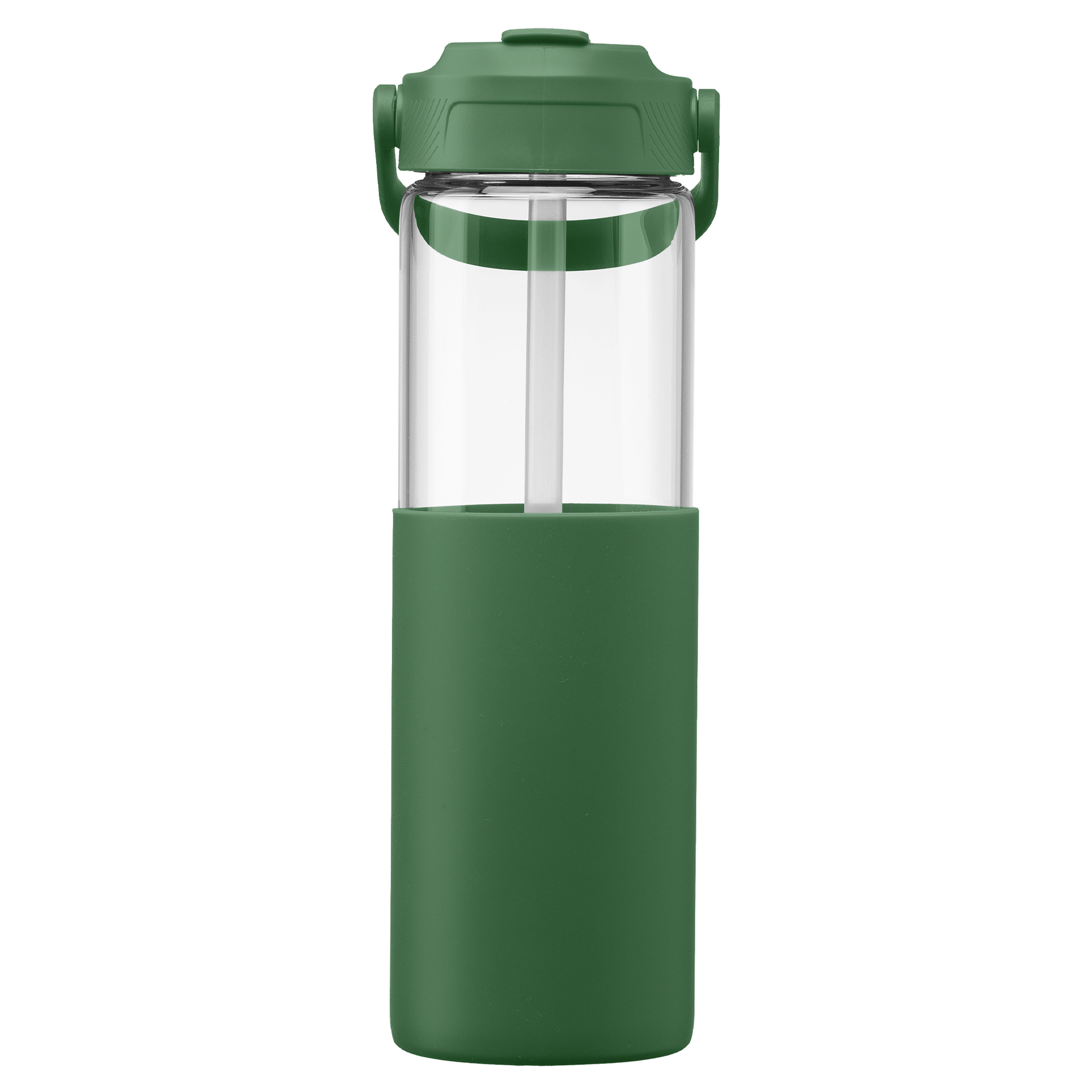 Juno Glass Silicone Sleeve Straw Bottle promotional bottle in forest green printed with your company logo