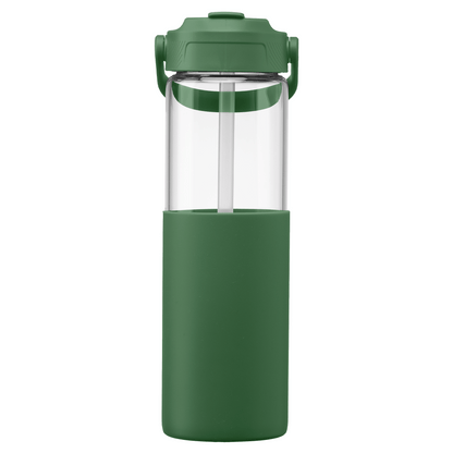 Juno Glass Silicone Sleeve Straw Bottle promotional bottle in forest green printed with your company logo