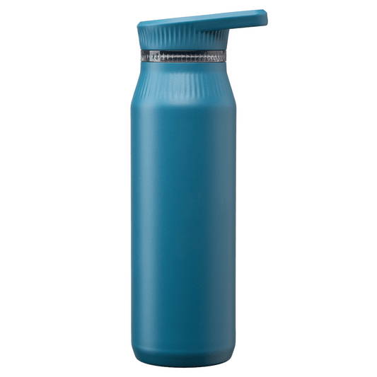 Majesty Stainless Steel Dual-Lid Handle Bottle promotional bottle in steel blue laser engraved with your company logo