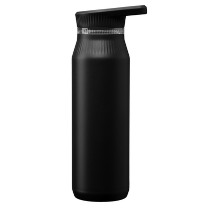 Majesty Stainless Steel Dual-Lid Handle Bottle promotional bottle in black laser engraved with your company logo