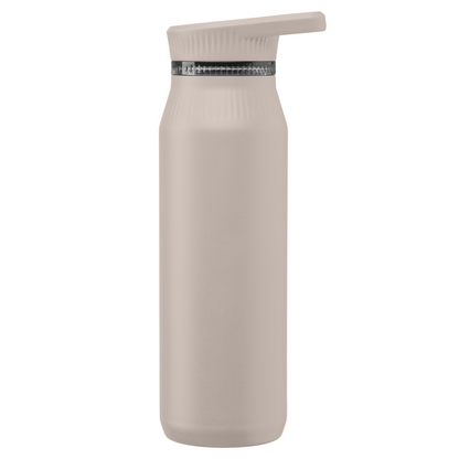 Majesty Stainless Steel Dual-Lid Handle Bottle promotional bottle in dune warm grey laser engraved with your company logo