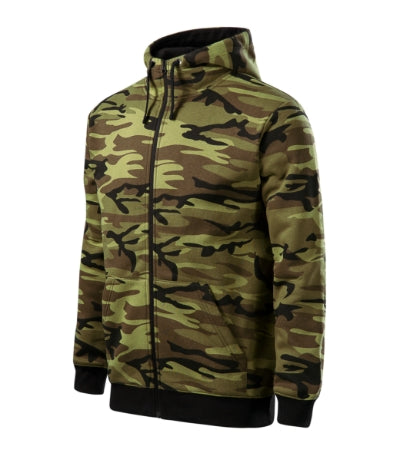 MALFINI CAMO ZIPPER Men's sweatshirt in camouflage green - promotional clothing printed with your company logo