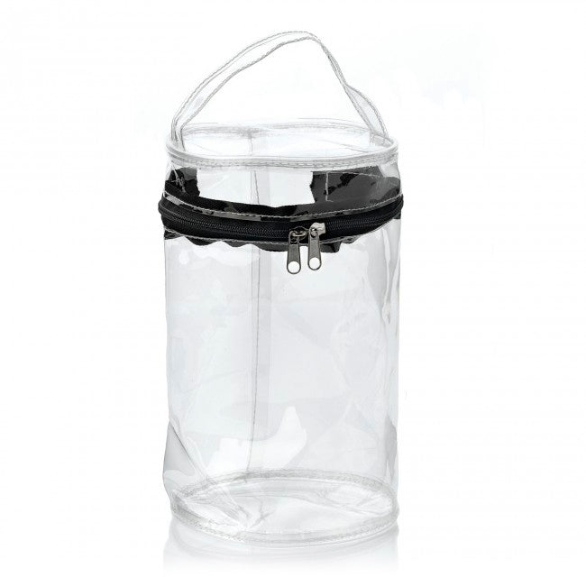Borsa da toilette rotonda nera con cerniera in PVC trasparente | Regali benessere firmati