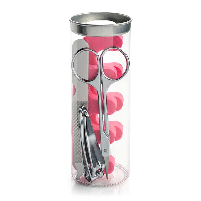 Set manicure da 5 pezzi con separatori per dita dei piedi in un tubo in PET | Regali benessere firmati