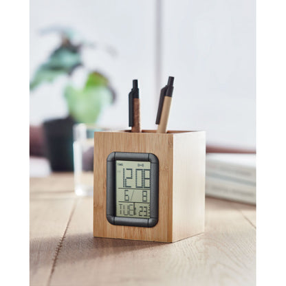 MANILA - Bamboo pen holder and LCD clock