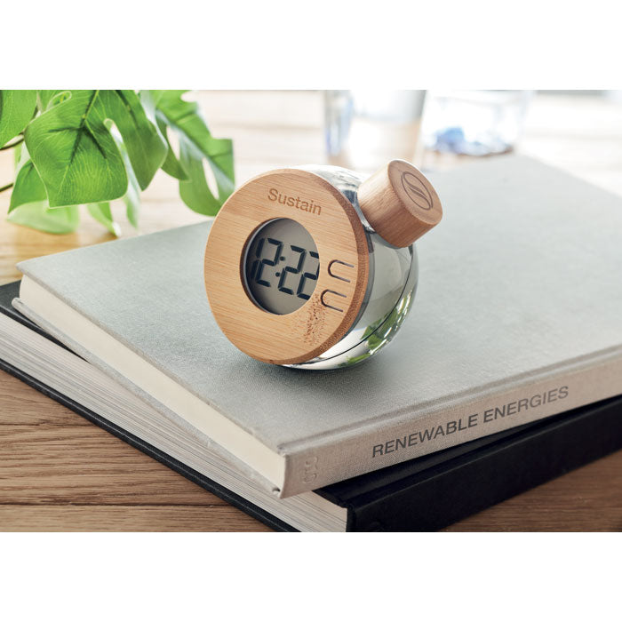 DROPPY LUX - Orologio LCD in bambù alimentato ad acqua