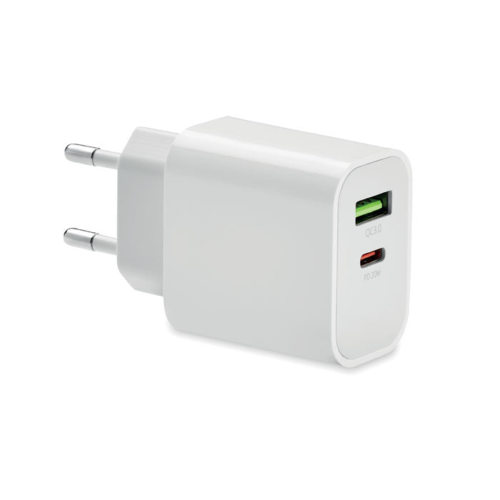 PUERTO - Cargador USB de 2 puertos de 18 W con enchufe UE