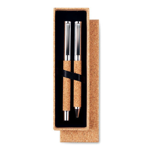 QUERCUS - Set penne a sfera in metallo in scatola di sughero