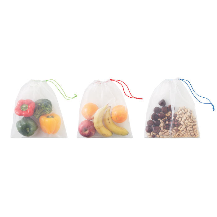 VEGGIE SET RPET – Set mit 3 Lebensmittelbeuteln aus RPET-Netz