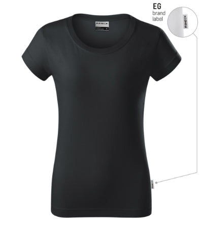 RIMECK RESIST Women's T-shirt in ebony gray, brand label - promotional clothing printed with your company logo