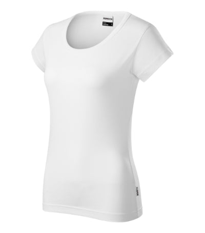 RIMECK RESIST Women's T-shirt in white, brand label - promotional clothing printed with your company logo